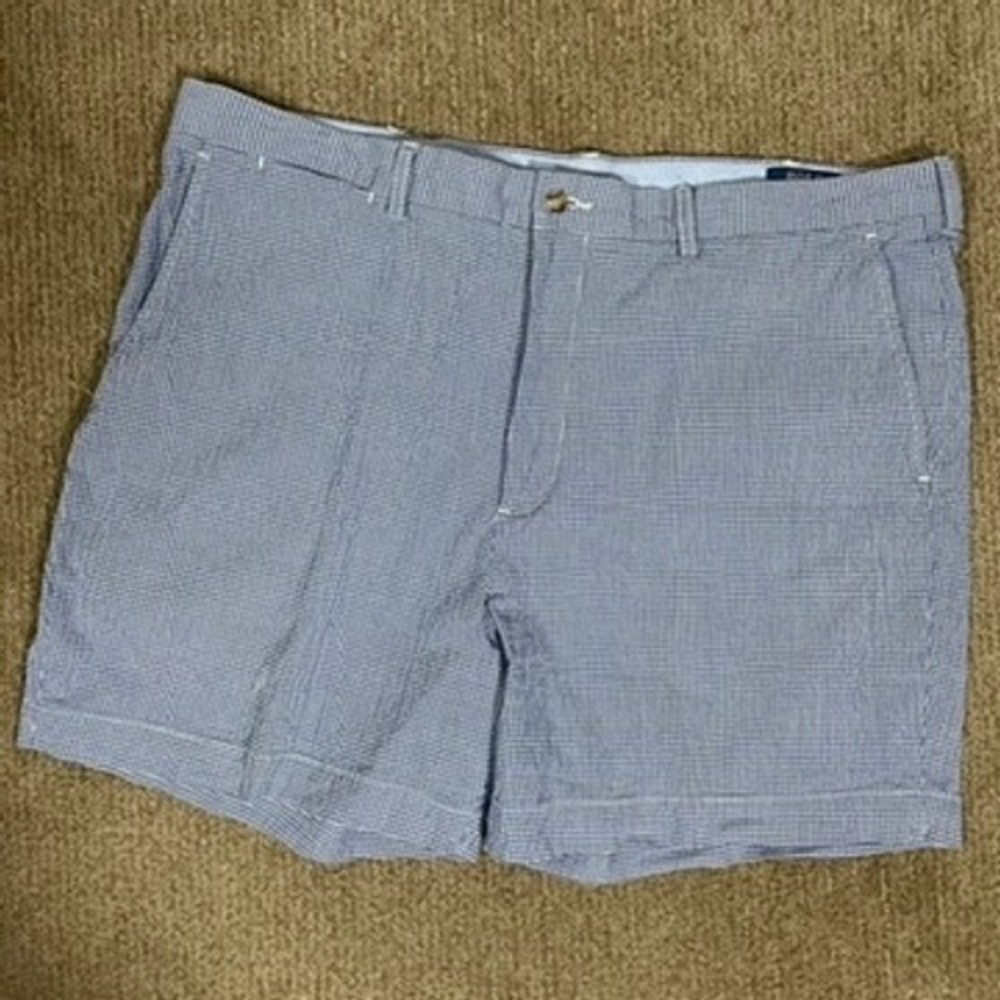Polo Ralph Lauren Shorts Mens 40 Blue Coastal Seersucker Classic Fit Houndstooth